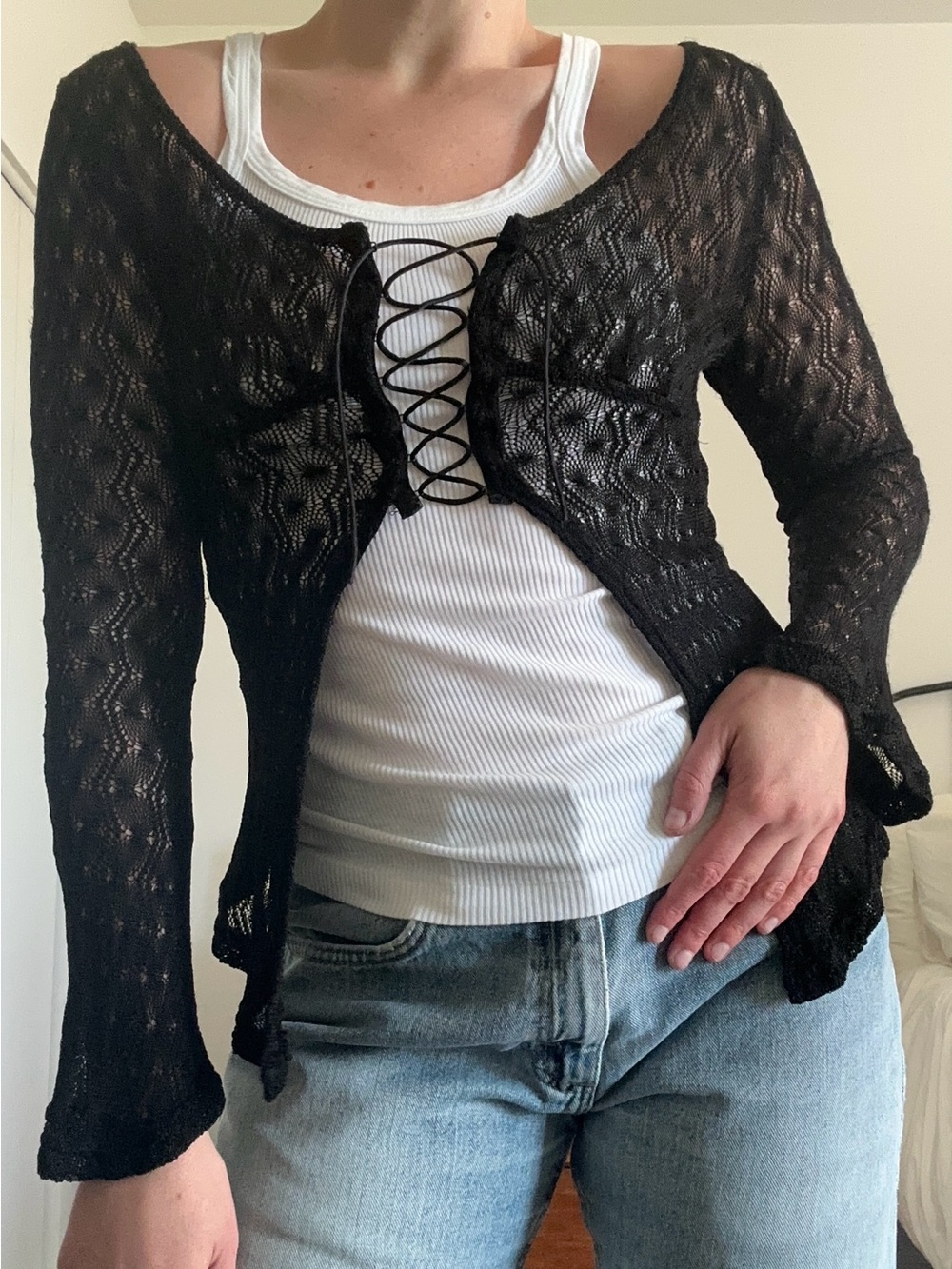 Vintage 90s Crochet Long-sleeve Top